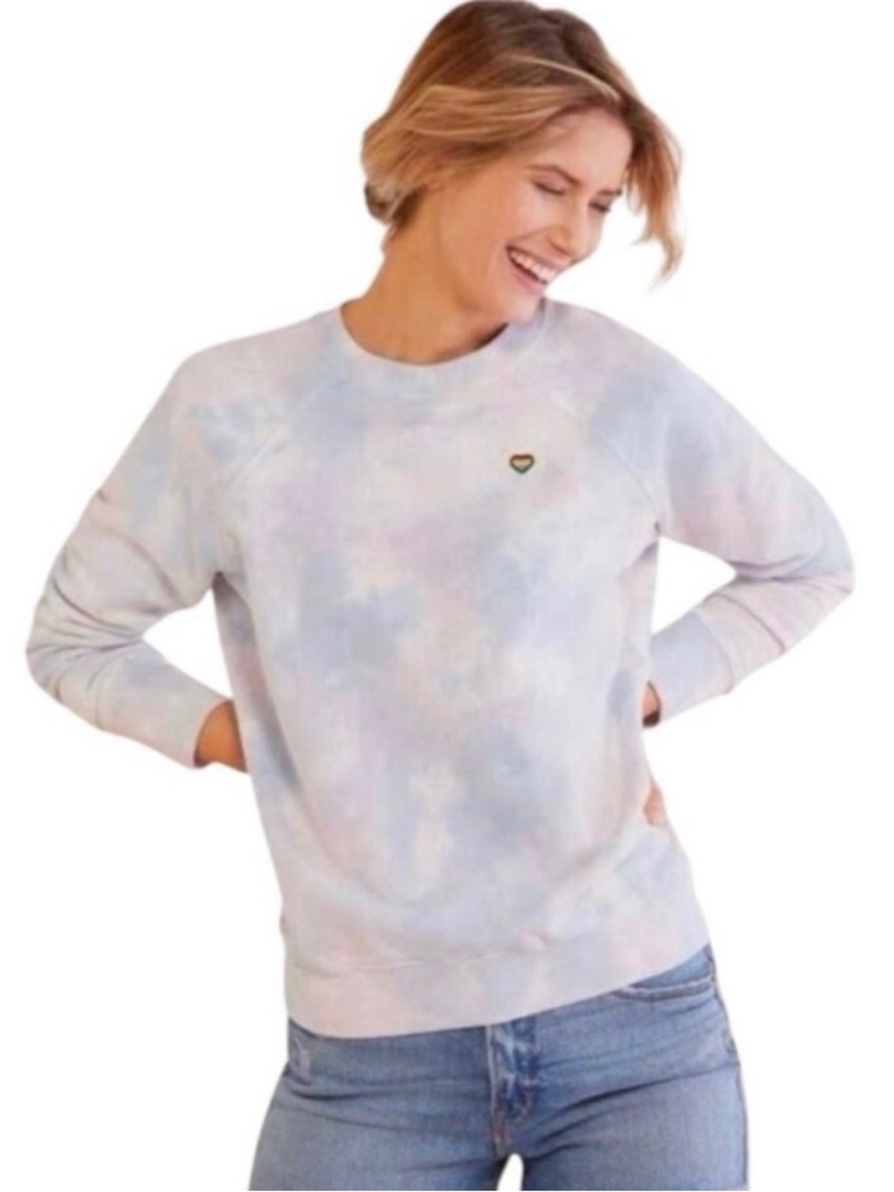 Spiritual Gangster Pastel Tie Dye Rainbow Heart Sweatshirt M
